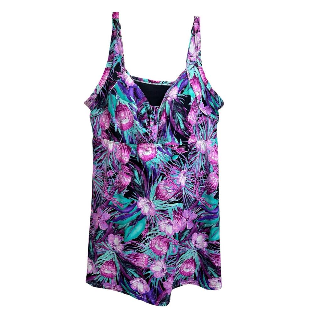 SwimsuitsForAll Floral Swim Dress‎ One Piece Purple Tropical Size 20 NWT